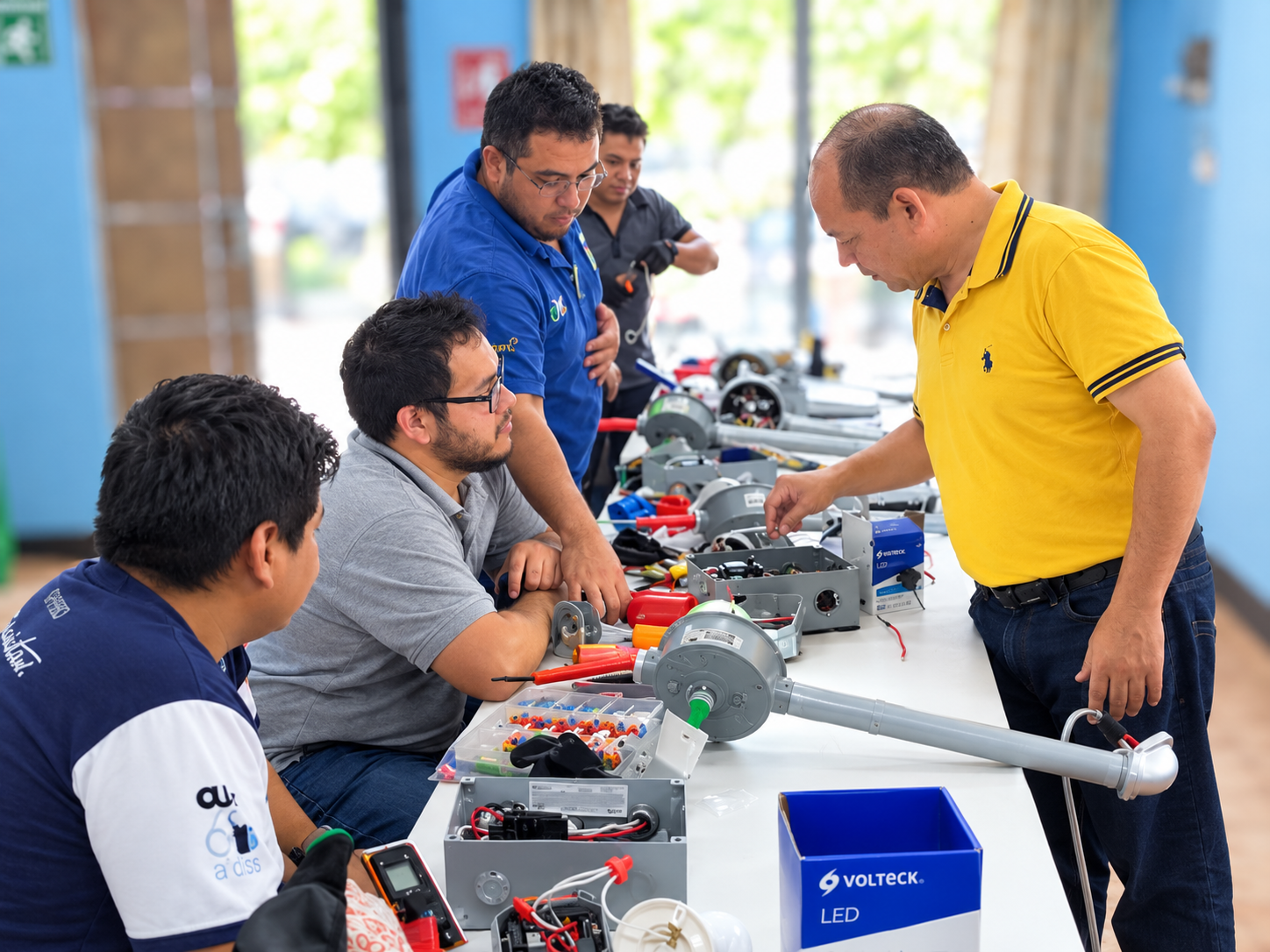 Grupo de alumnos en práctica de electricidad